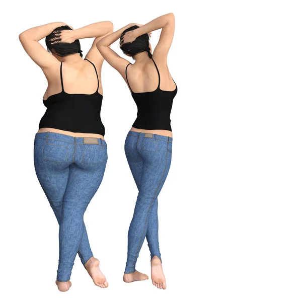 Жирна надмірна вага ожиріння жінки проти тонкої відповідності здорової дієти — стокове фото