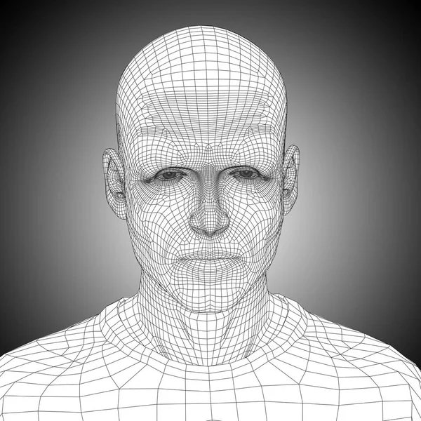 Wireframe jovem rosto masculino humano — Fotografia de Stock