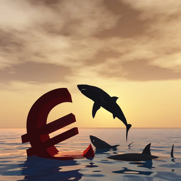Simbolo di euro insanguinato che affonda nell'acqua — Foto Stock