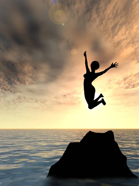 Young woman  silhouette jump — Stock Photo, Image