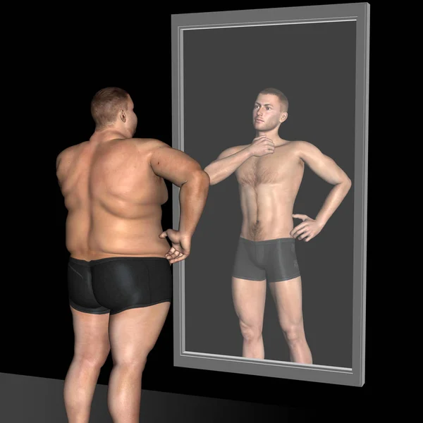 3D illustration fat overweight vs slim — Stock Photo, Image
