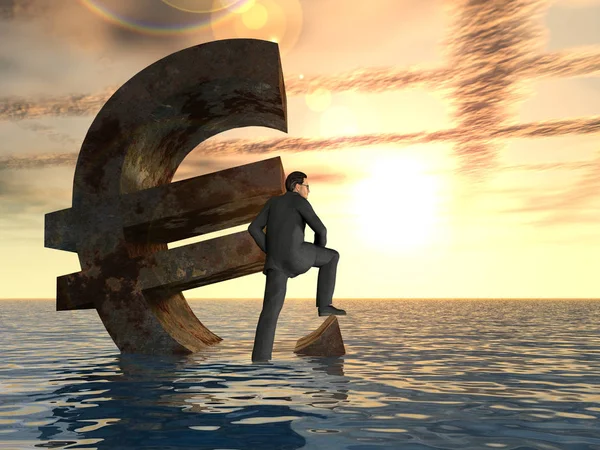 Euro symbol sinking in sea — Stock Photo, Image