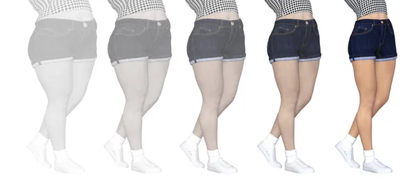 Fettleibige Frau gegen schlanken, gesunden Körper — Stockfoto