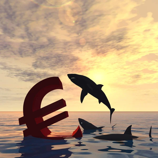 Símbolo sangrento do euro afundando na água — Fotografia de Stock