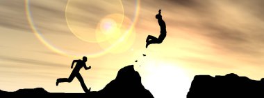  3D çizim adam ya da işadamı siluet atlama mutlu