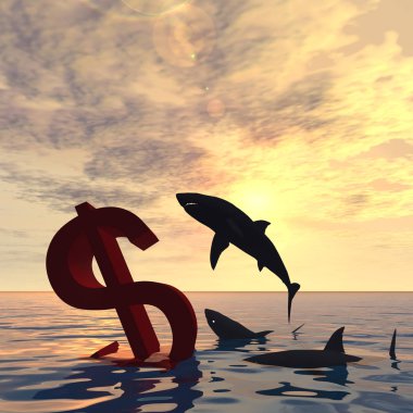 Köpekbalıkları ile denizde Doları sembolü