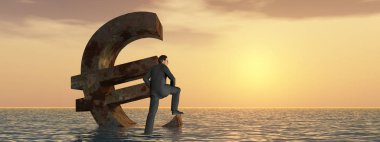 3d çizim para birimi euro simgesini denizde batan