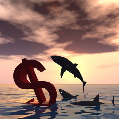 Köpekbalıkları ile denizde Doları sembolü