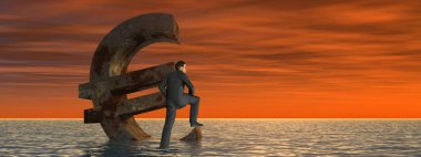 3d çizim para birimi euro simgesini denizde batan