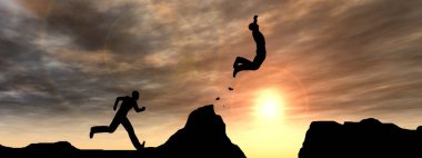  3D çizim adam ya da işadamı siluet atlama mutlu