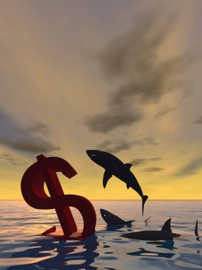 Köpekbalıkları ile denizde Doları sembolü