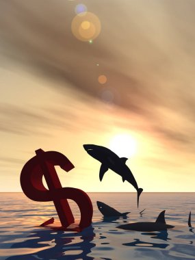 Köpekbalıkları ile denizde Doları sembolü