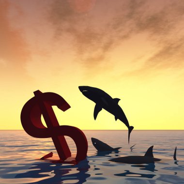 Köpekbalıkları ile denizde Doları sembolü