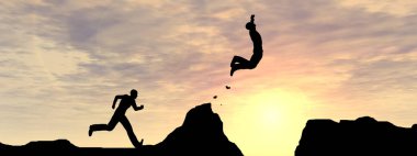  3D çizim adam ya da işadamı siluet atlama mutlu