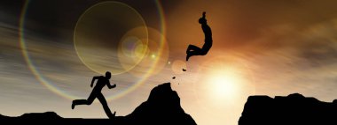  3D çizim adam ya da işadamı siluet atlama mutlu