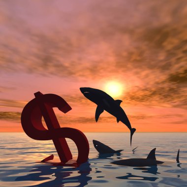 Köpekbalıkları ile denizde Doları sembolü