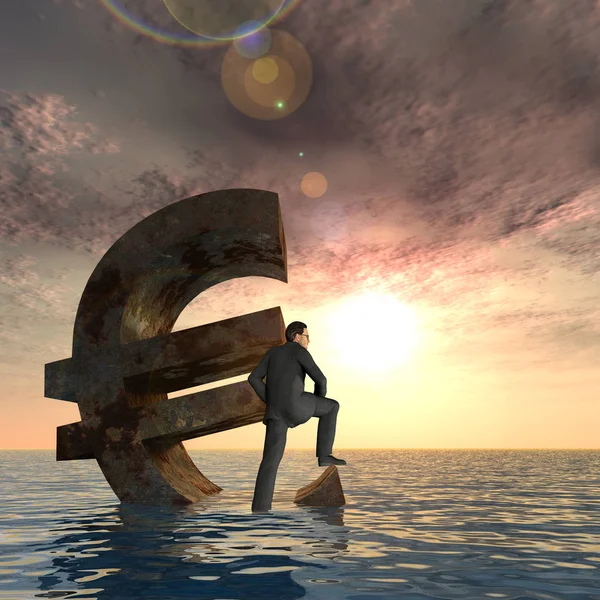Euro simbol scufundat în mare — Fotografie, imagine de stoc