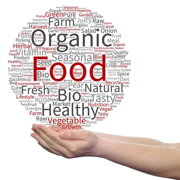 Organic word cloud in hands — Stock Photo, Image