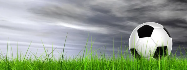 Pelota de fútbol en hierba verde fresca — Foto de Stock