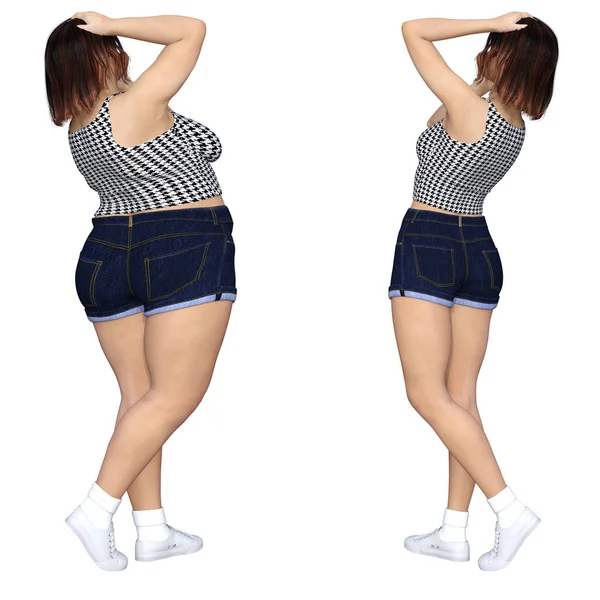Ожирение женщина против стройный подходят здоровое тело — стоковое фото