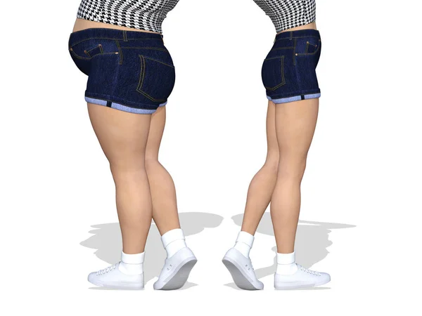 Zwaarlijvige vrouwen vs slim fit gezond lichaam — Stockfoto