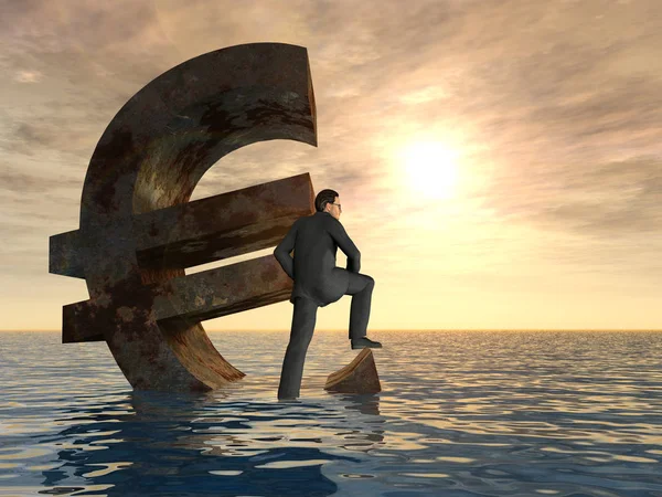 Euro symbol sinking in sea — Stock Photo, Image