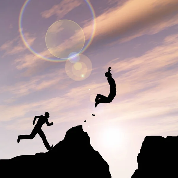 Man jumping from cliff — Stock Photo, Image