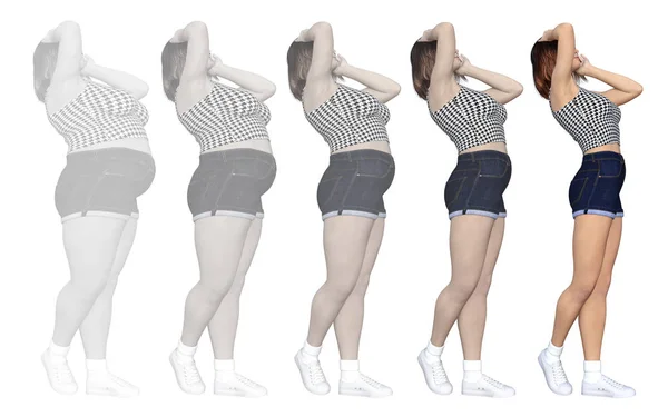 Obèse femelle vs slim fit corps sain — Photo