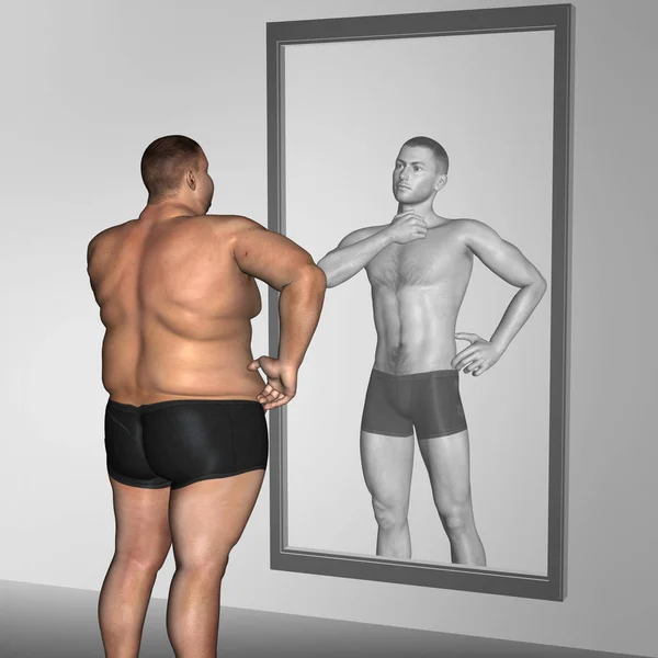 3D illustration fett övervikt vs slim — Stockfoto