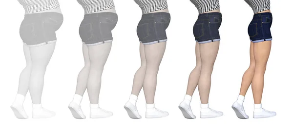 Överviktiga kvinnor vs slim fit frisk kropp — Stockfoto