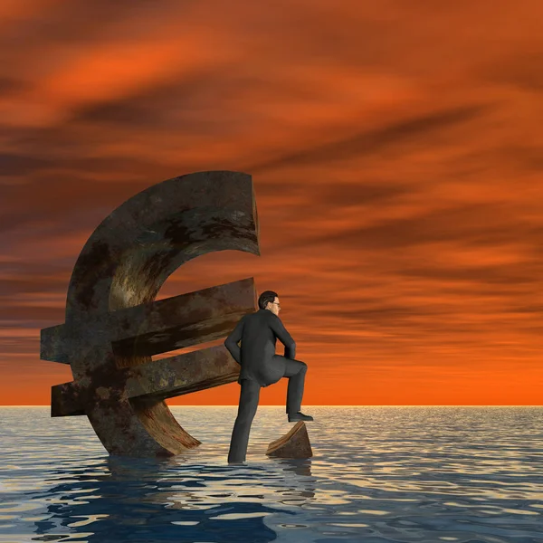 यूरो प्रतीक समुद्र में डूब रहा है — स्टॉक फ़ोटो, इमेज