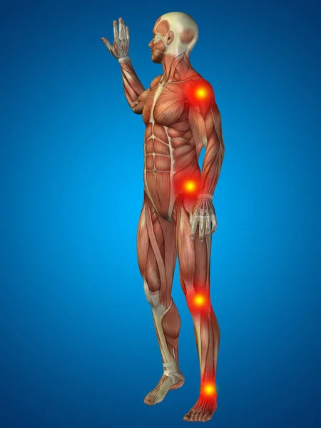 human body anatomy with pain signs