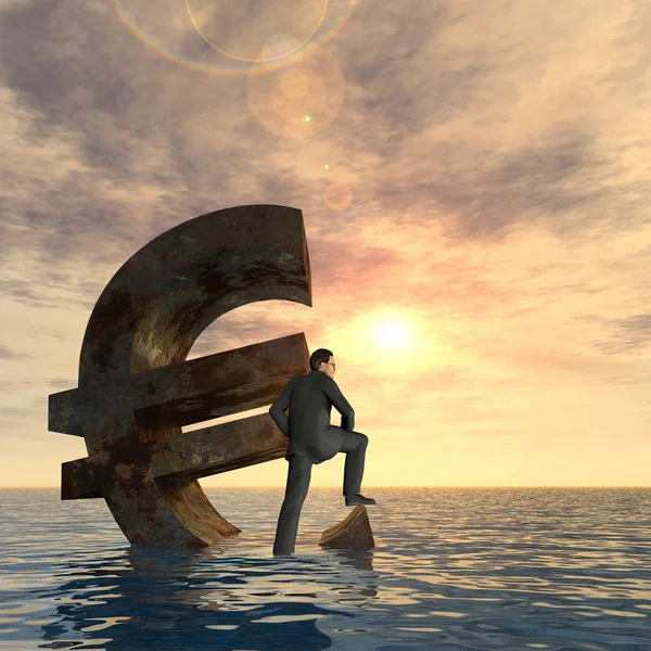 Simbolo dell'euro che affonda in mare — Foto Stock