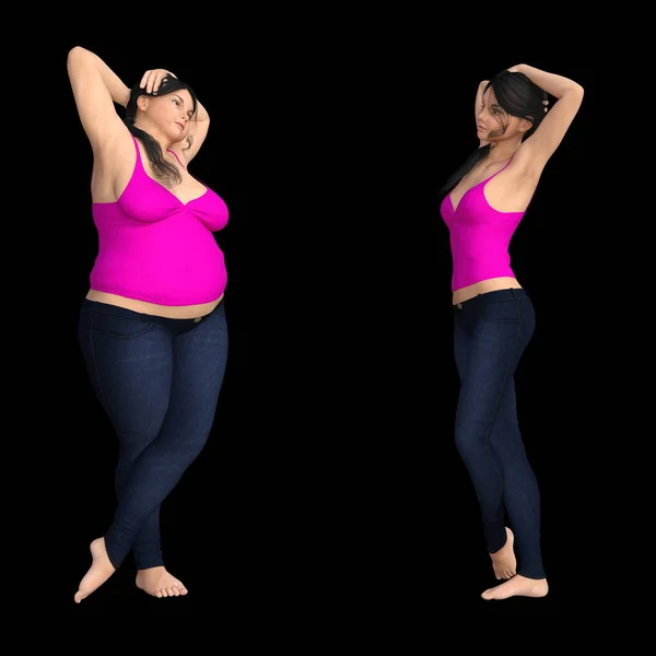 Femmina obesa vs dieta sana slim fit — Foto Stock