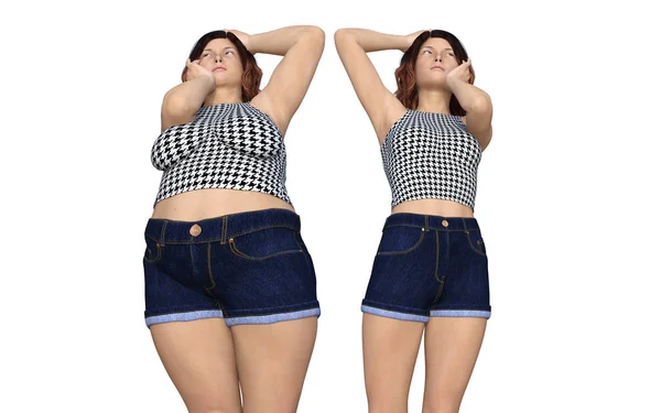 Mujer obesa vs cuerpo sano en forma delgada — Foto de Stock