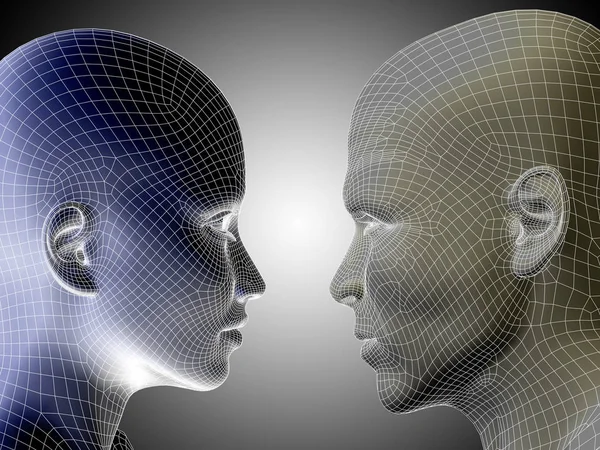 Mesh human male and female head — Stock Photo, Image