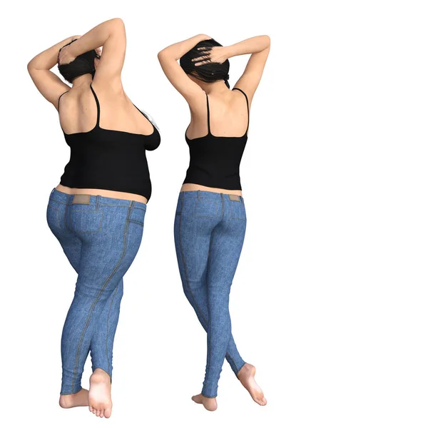 Vet overgewicht obesitas vrouwelijke vs slim fit gezonde voeding — Stockfoto