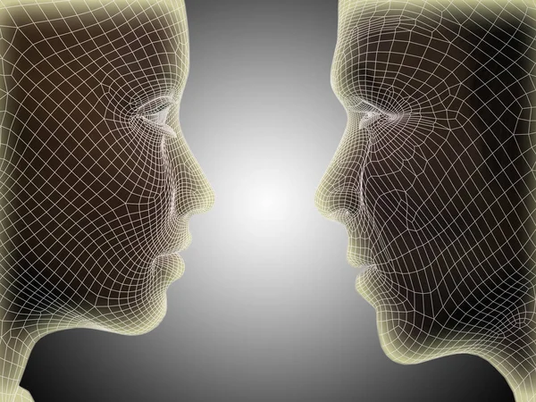 3D resimde tel kafes veya kafes insan erkek ve kadın kafası — Stok fotoğraf