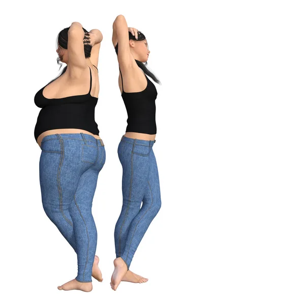 Grasso sovrappeso sovrappeso femmina vs sottile in forma dieta sana — Foto Stock