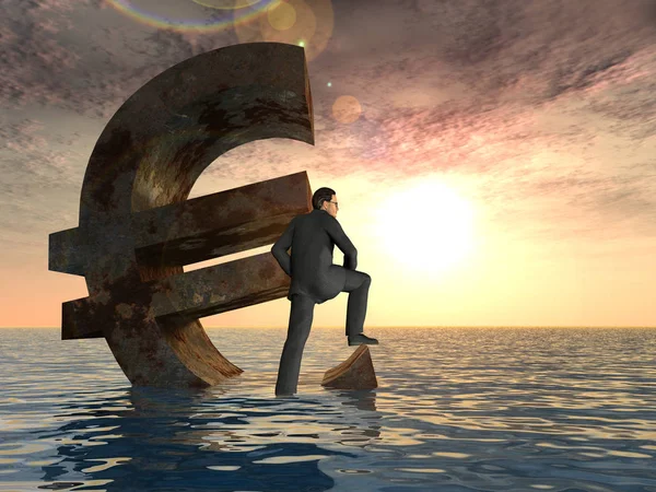 Euro symbol sinking in sea — Stock Photo, Image