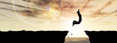 3D resimde genç adam ya da işadamı siluet atlama 