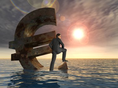 Denizde batan euro simgesini