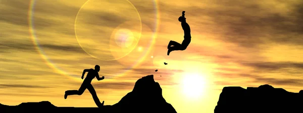 3D иллюстрации человек или бизнесмен силуэт прыгать счастливым — стоковое фото