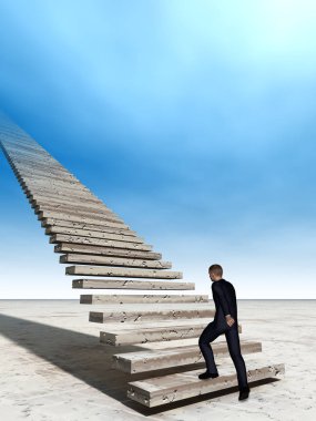 Yürüme veya Merdiven tırmanma kavramı kavramsal 3d illüstrasyon iş adamı 