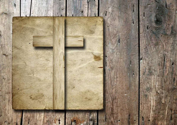 Vintage oude grungy papier banner met een christelijke religieuze kruis — Stockfoto