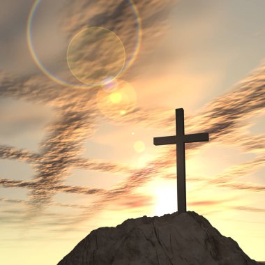 günbatımı gökyüzü karşı dini haç sembolü
