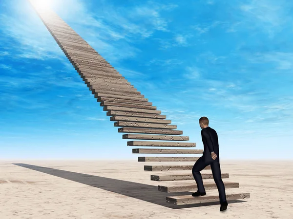 Business man walking on stairs to heaven — стоковое фото