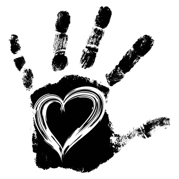 Human hand print with heart sign — Stock Photo, Image
