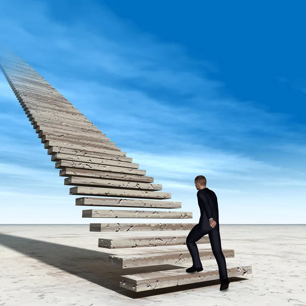 Hombre de negocios caminando por las escaleras al cielo —  Fotos de Stock