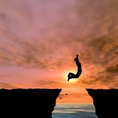 erkek siluet uçurum boşluk atlama